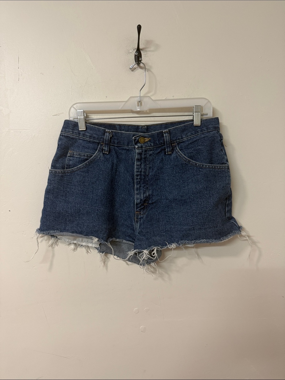 Wrangler Dark Blue Raw Hem Denim Shorts